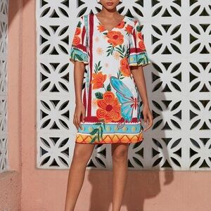 Floral and Butterfly Print Dress